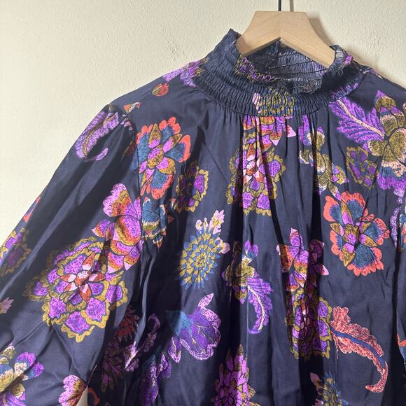 FRNCH Aliciana Black Purple Long Sleeve Paisley Dress Size Large - Picture 4 of 10